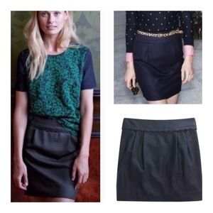 J. Crew Navy Wool Blend Scalloped Skirt